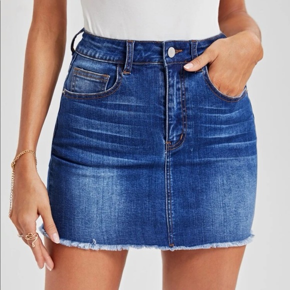 Denim Stretch Mini Skirt - Picture 1 of 6